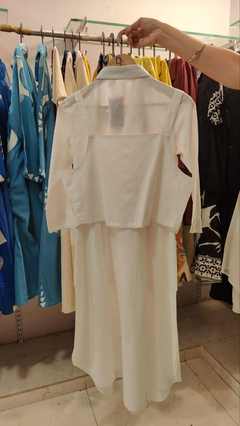 White Shirt-Dress With Waist Coat